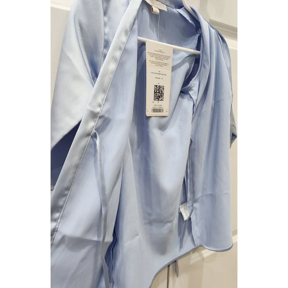 Revelry Kids Get Ready Satin Robe Size S (~3T) Light Blue Flower Girl Bridesmaid